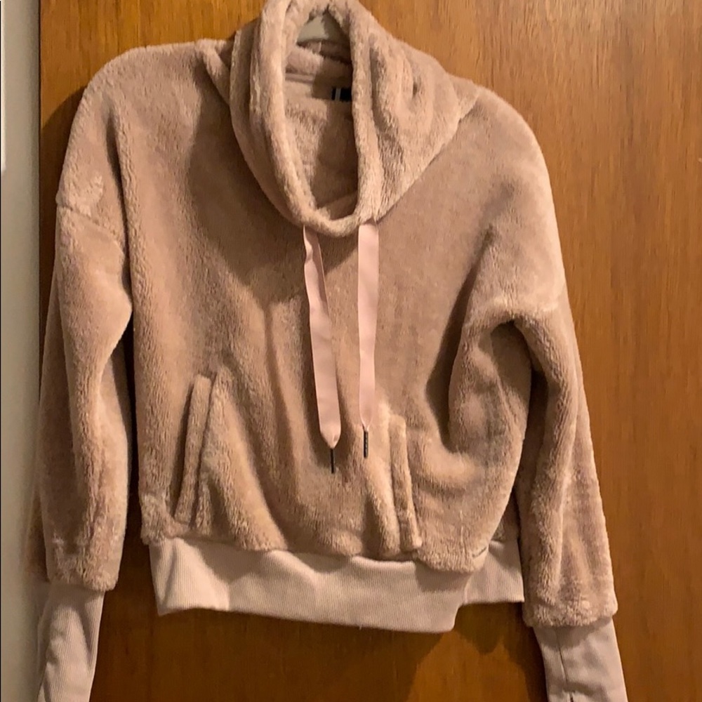 Cowl neck fuzzy sweater